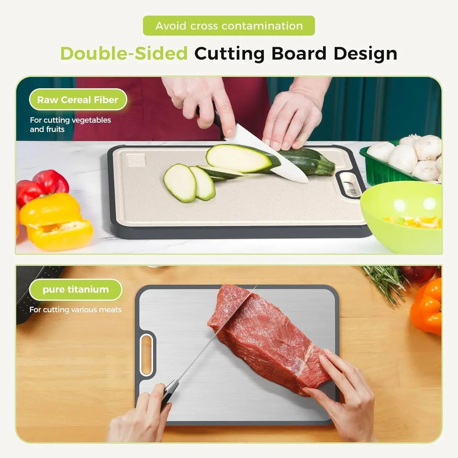 Titanium Cutting Board with Juice Grooves | Non-Absorbent Dual-Sided Surface, Odor-Free and Dishwasher Safe for Professional Hygiene