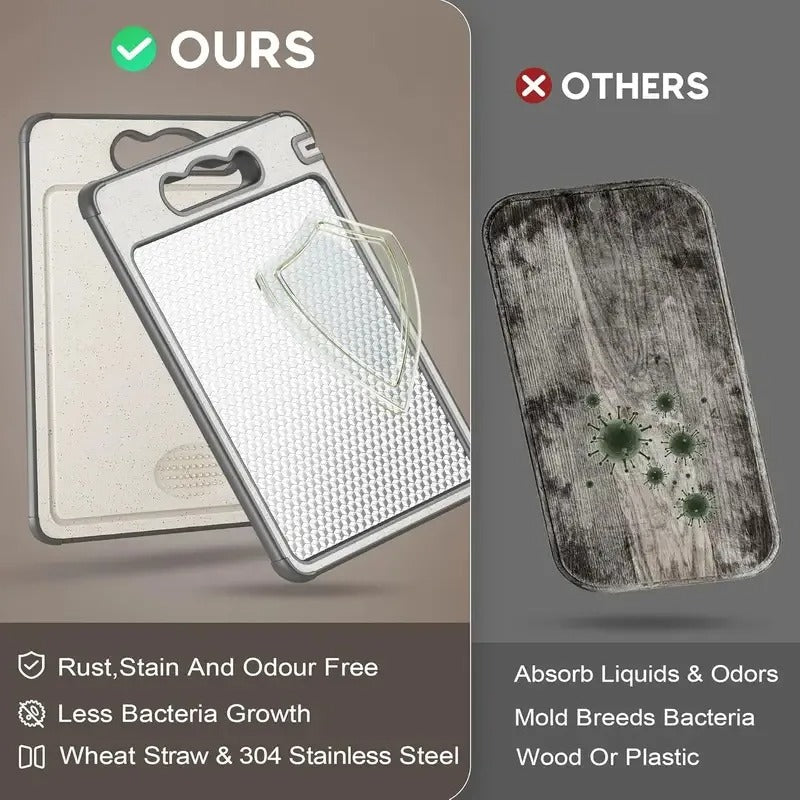 Dual-Sided Stainless Steel Cutting Board | Anti-Scratch Mesh Surface with Odor-Resistant Steel and Eco-Friendly Wheat Straw