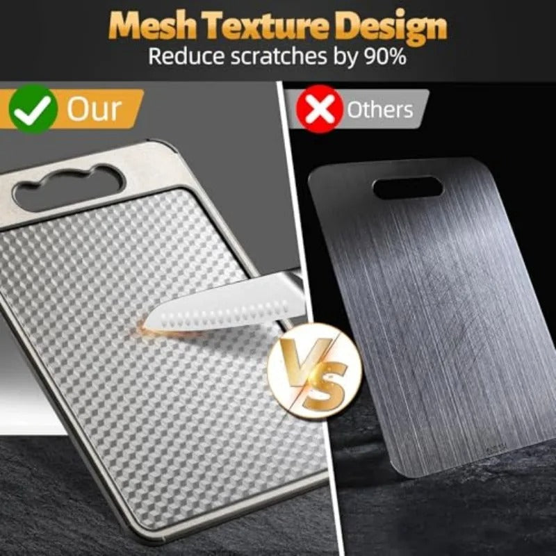 Dual-Sided Stainless Steel Cutting Board | Anti-Scratch Mesh Surface with Odor-Resistant Steel and Eco-Friendly Wheat Straw