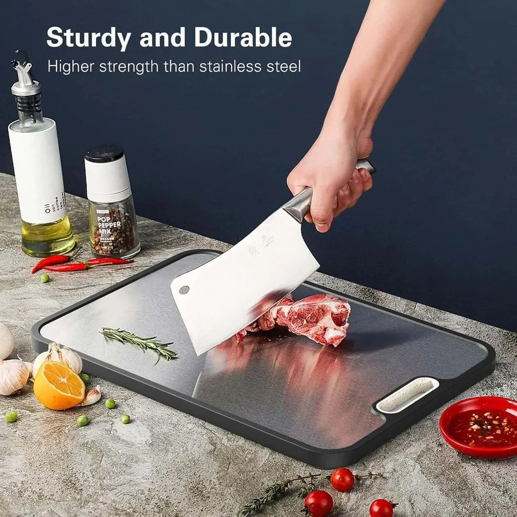 Titanium Cutting Board with Juice Grooves | Non-Absorbent Dual-Sided Surface, Odor-Free and Dishwasher Safe for Professional Hygiene