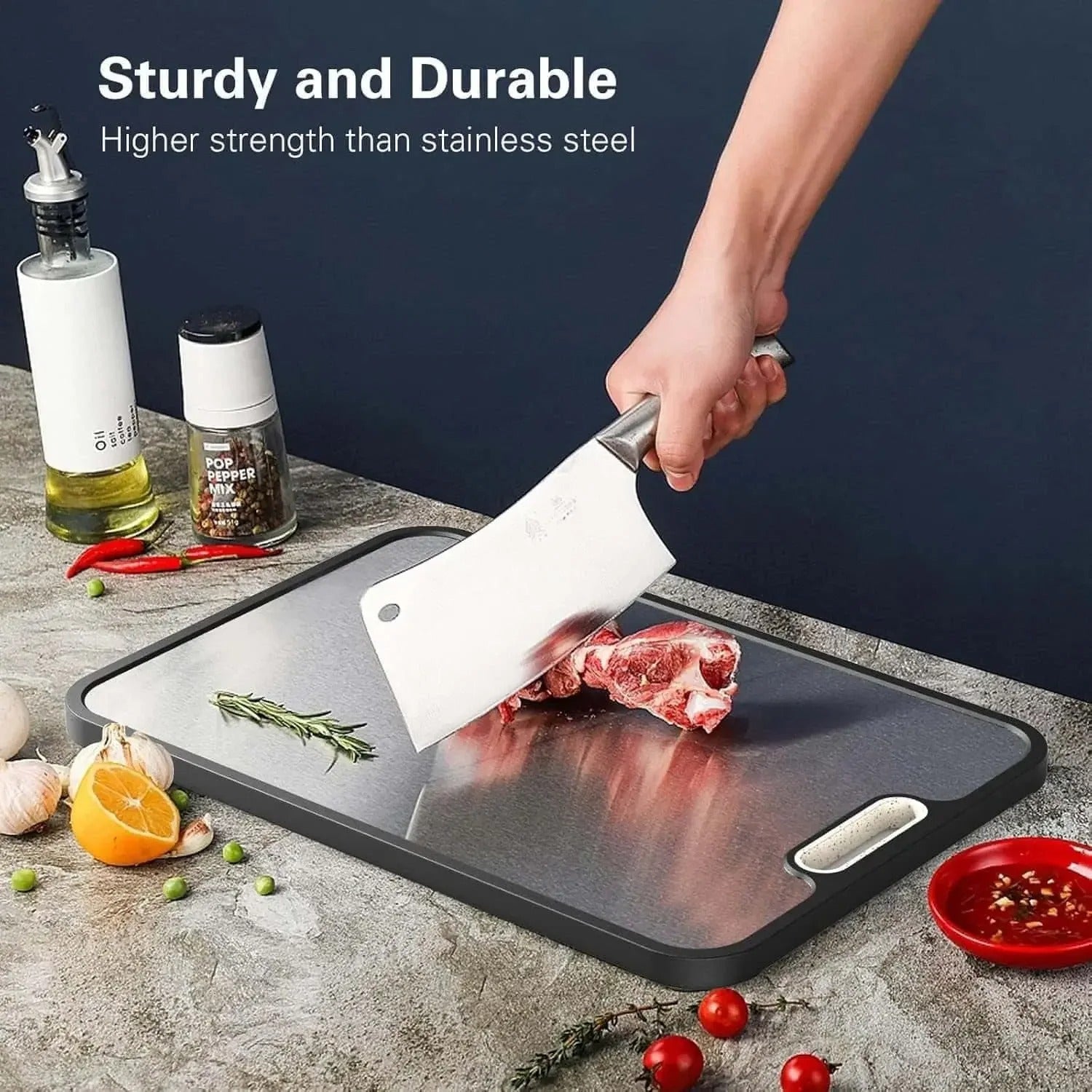 Titanium Cutting Board with Juice Grooves | Non-Absorbent Dual-Sided Surface, Odor-Free and Dishwasher Safe for Professional Hygiene