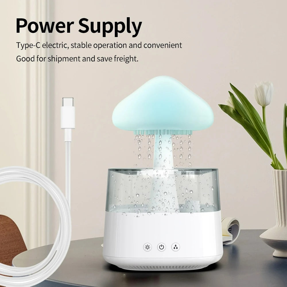 Rain Cloud Diffuser & Humidifier – Mushroom Relaxing Raindrop Mist for Home & Office