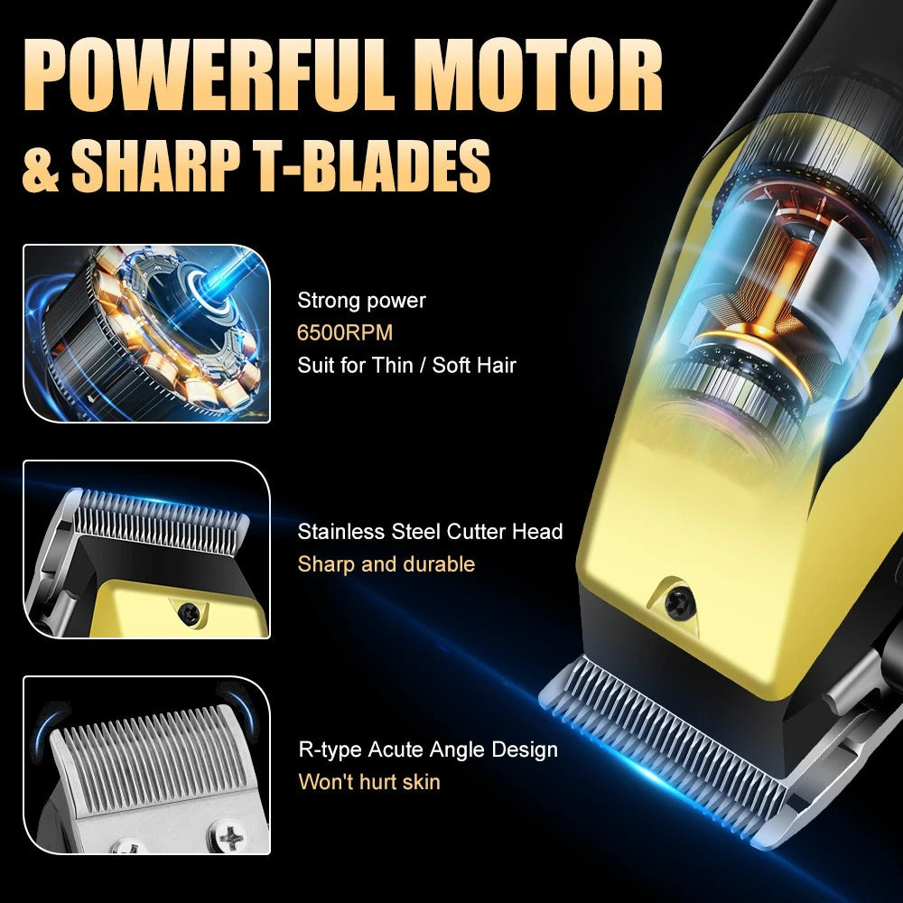 Professional Cordless Hair Clippers for Men – Precision Trimmer & Grooming Kit for Barbers & Home Use, Sharp Blades, Rechargeable & Zero-Gap Lineup Trimmer
