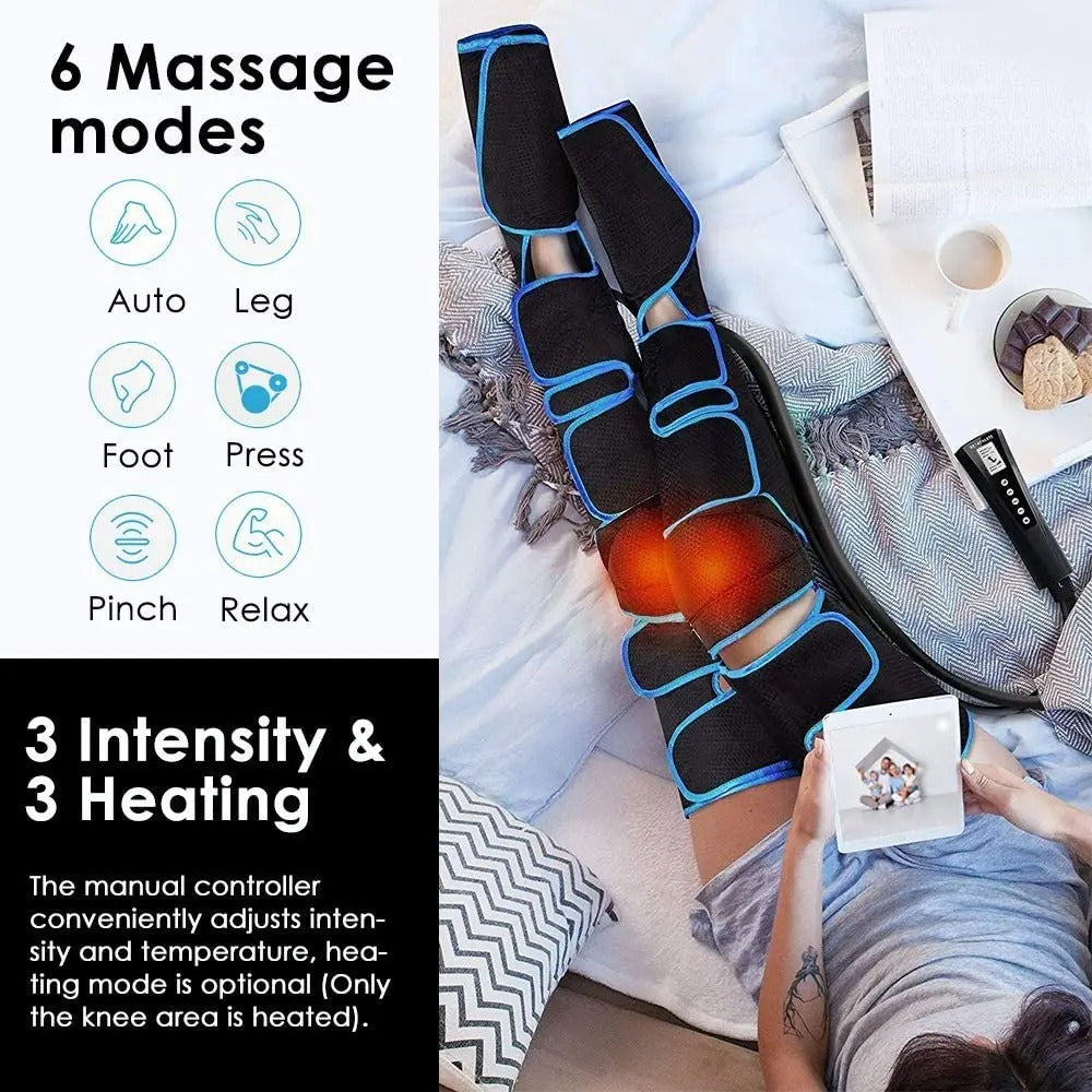 Air Compression Leg Massager Wrap - Relaxing Leg Therapy with Adjustable Air Pressure - Ideal for Circulation & Muscle Relief