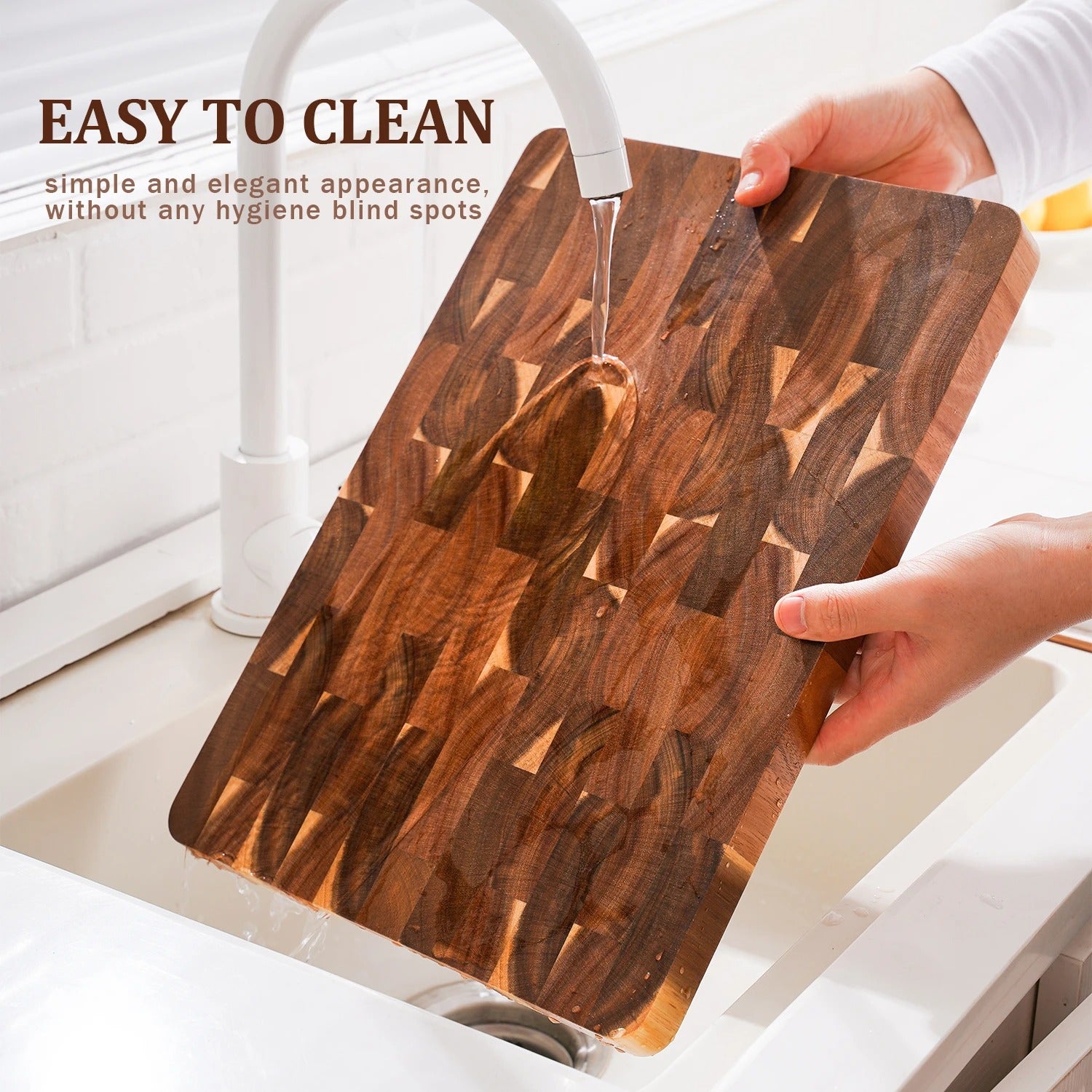Professional End Grain Acacia Chopping Block | Self-Healing Heavy-Duty Butcher Block with Knife-Friendly Surface and Side Handles