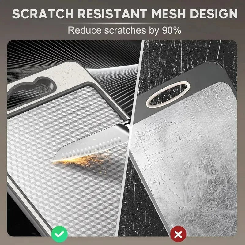 Dual-Sided Stainless Steel Cutting Board | Anti-Scratch Mesh Surface with Odor-Resistant Steel and Eco-Friendly Wheat Straw