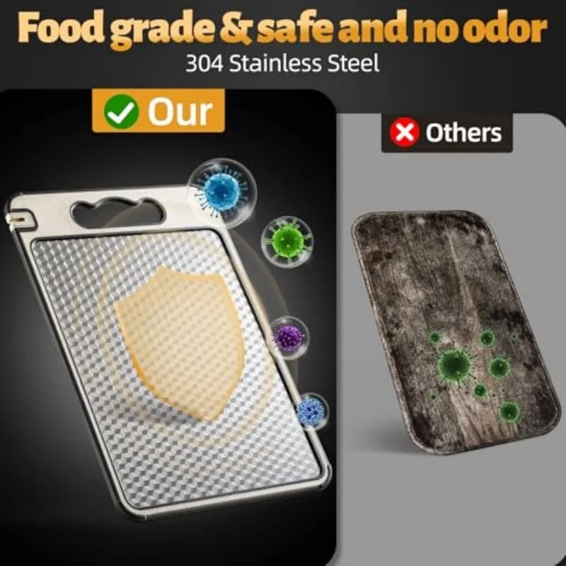 Dual-Sided Stainless Steel Cutting Board | Anti-Scratch Mesh Surface with Odor-Resistant Steel and Eco-Friendly Wheat Straw