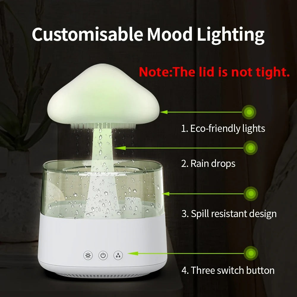 Rain Cloud Diffuser & Humidifier – Mushroom Relaxing Raindrop Mist for Home & Office