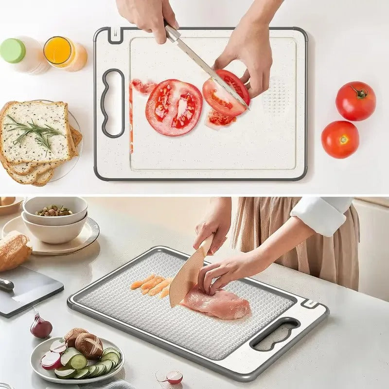 Dual-Sided Stainless Steel Cutting Board | Anti-Scratch Mesh Surface with Odor-Resistant Steel and Eco-Friendly Wheat Straw