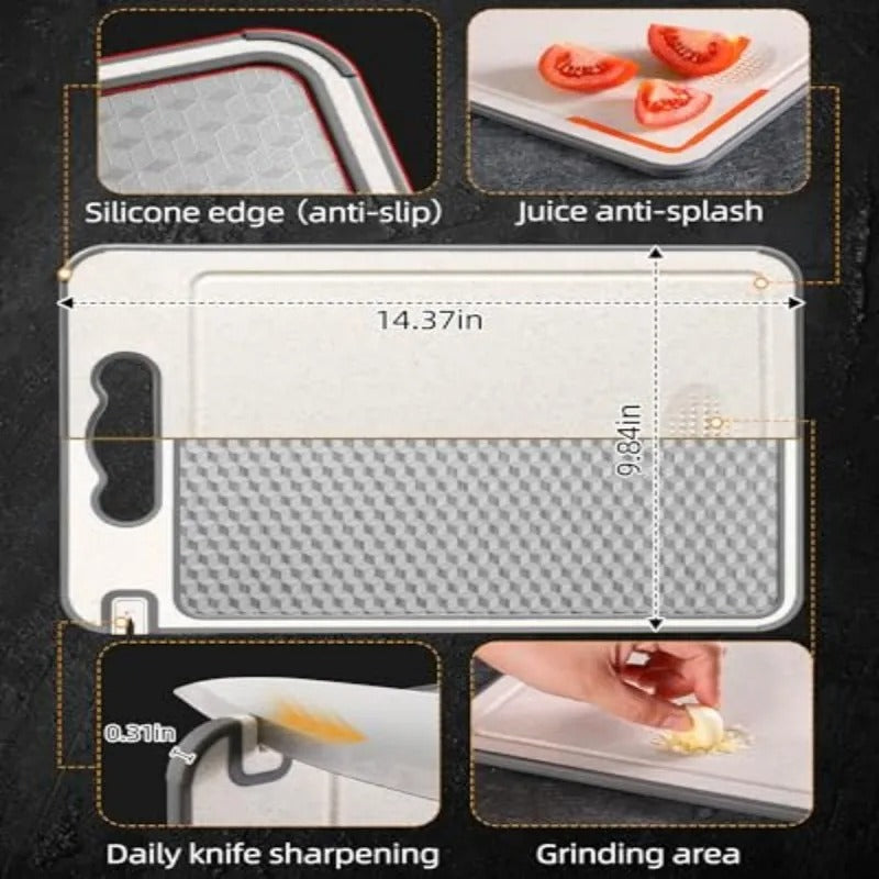 Dual-Sided Stainless Steel Cutting Board | Anti-Scratch Mesh Surface with Odor-Resistant Steel and Eco-Friendly Wheat Straw