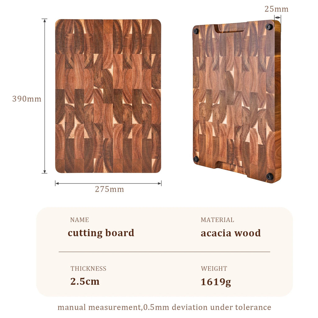 Professional End Grain Acacia Chopping Block | Self-Healing Heavy-Duty Butcher Block with Knife-Friendly Surface and Side Handles