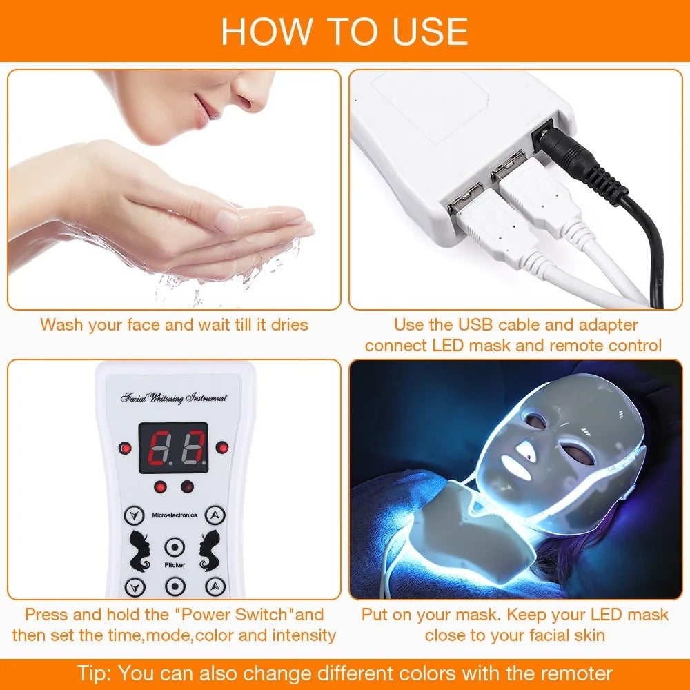 Red Light Therapy Mask for Face & Neck | 7-Color Skin Rejuvenation