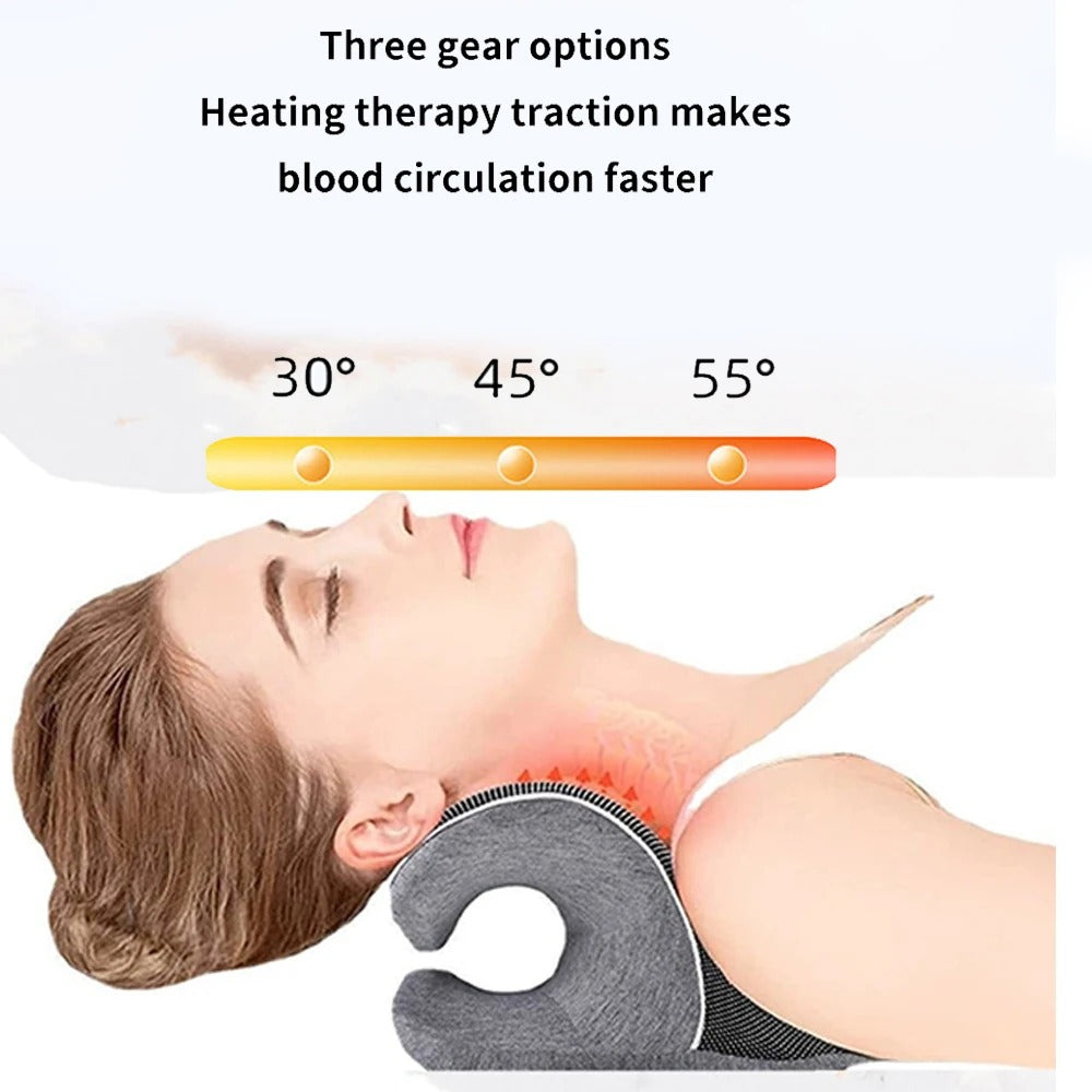 Cervical Neck Traction Pillow - Stretching & Hot Compress Therapy, Improve Posture & Relieve Tension