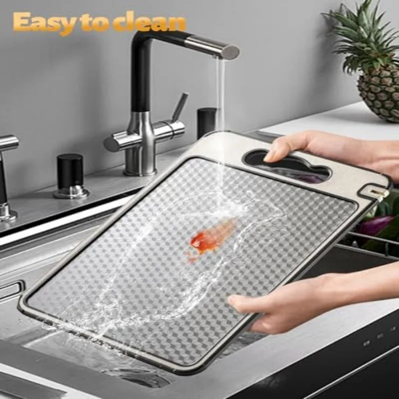 Dual-Sided Stainless Steel Cutting Board | Anti-Scratch Mesh Surface with Odor-Resistant Steel and Eco-Friendly Wheat Straw