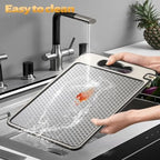 Dual-Sided Stainless Steel Cutting Board | Anti-Scratch Mesh Surface with Odor-Resistant Steel and Eco-Friendly Wheat Straw