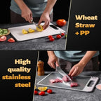 Dual-Sided Stainless Steel Cutting Board | Anti-Scratch Mesh Surface with Odor-Resistant Steel and Eco-Friendly Wheat Straw