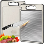 Dual-Sided Stainless Steel Cutting Board | Anti-Scratch Mesh Surface with Odor-Resistant Steel and Eco-Friendly Wheat Straw