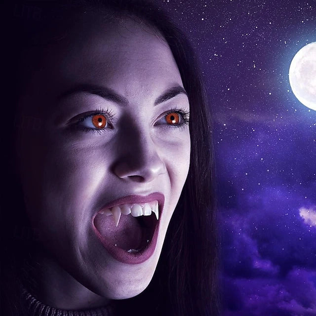 Retractable Vampire Fangs in Non Toxic Resin with a Trim to Fit Splint