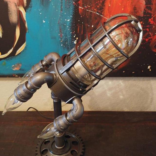 Steampunk Rocket Ship Table Lamp with Vintage Design for Home Decor & Unique Lighting