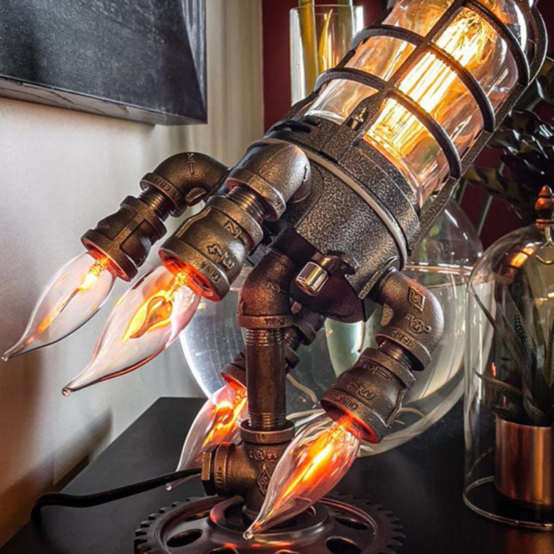Steampunk Rocket Ship Table Lamp with Vintage Design for Home Decor & Unique Lighting