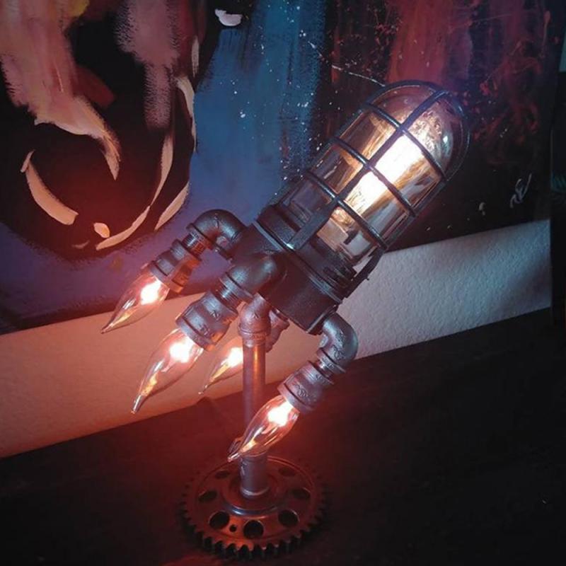 Steampunk Rocket Ship Table Lamp with Vintage Design for Home Decor & Unique Lighting
