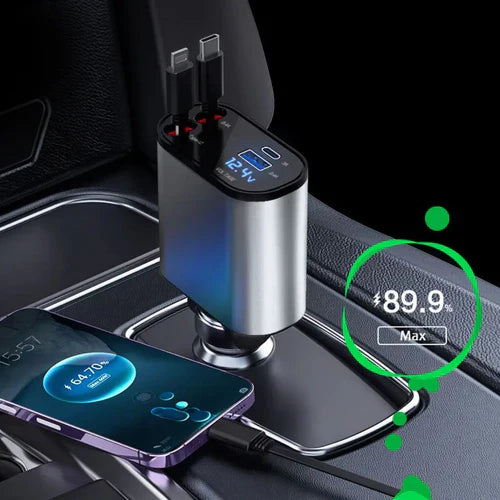 4-in-1 Fast Car Retractable Charger - Multi-Device Charging Solution