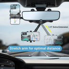 360 Degree Rotatable Retractable Car Phone Holder for Rear View Mirror - Universal Smartphone Mount for Safe Driving