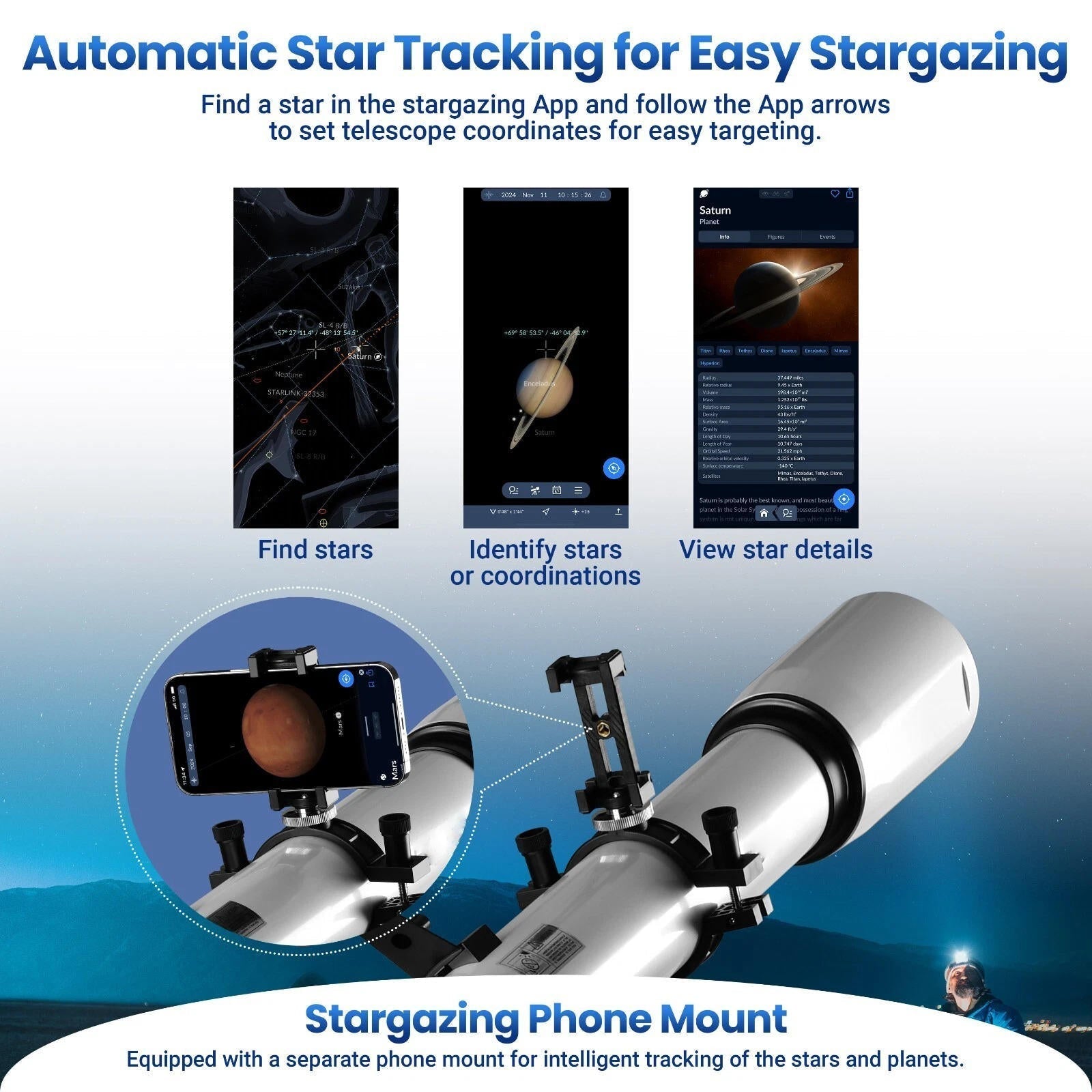 Professional Telescope 210X | 80mm Aperture, Star Tracking App & Adjustable Tripod for Beginners and Stargazing Enthusiasts