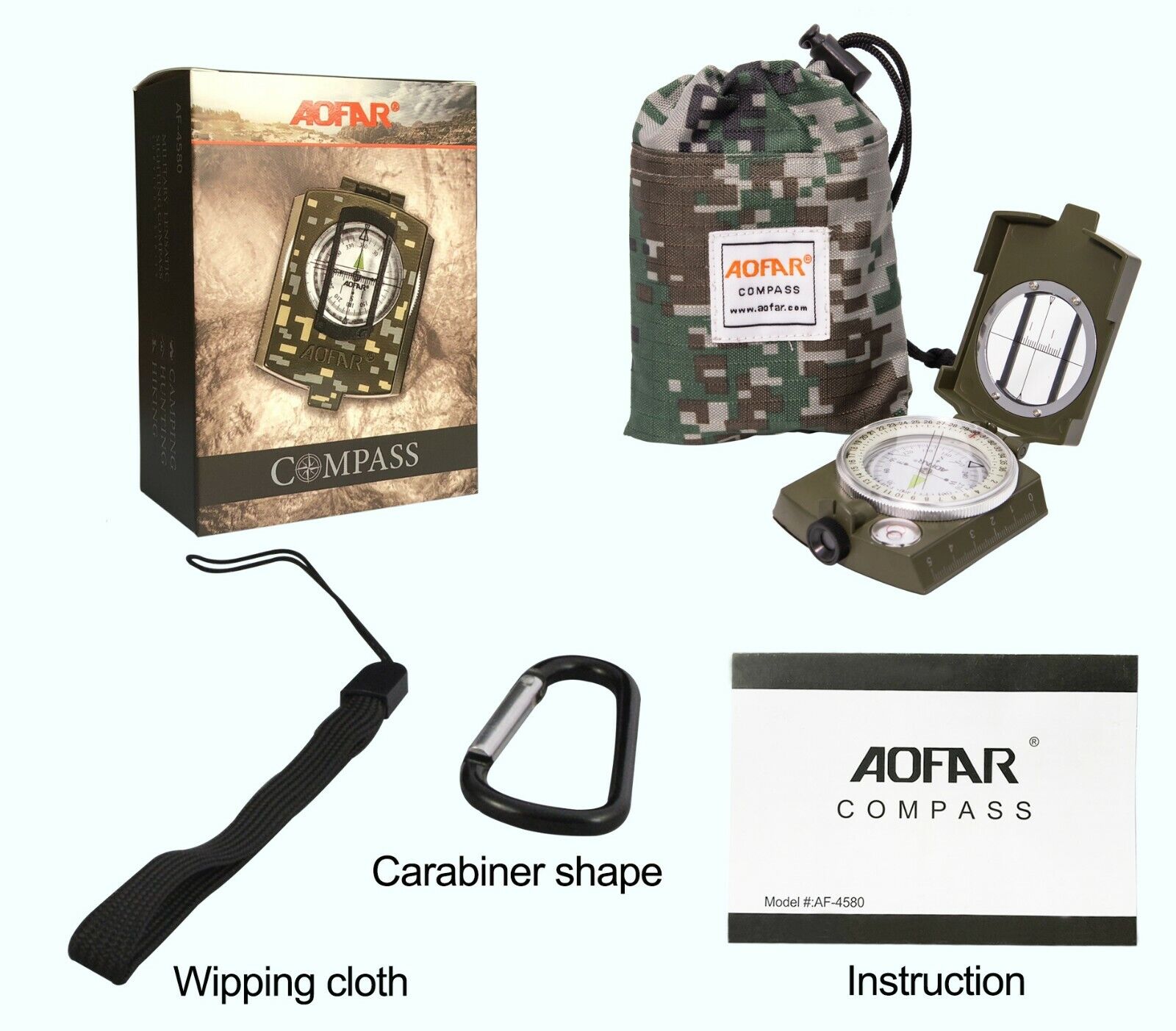 Military Lensatic Sighting Compass with Metal Construction & Carrying Pouch for Outdoor Navigation & Hiking