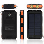 10,000mAh Waterproof Solar USB Dual Charger with LED Light for Outdoor Camping and Emergency Use