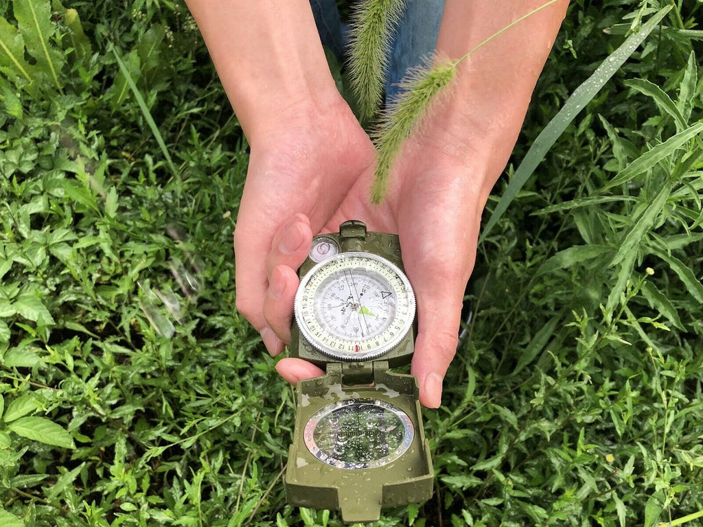 Military Lensatic Sighting Compass with Metal Construction & Carrying Pouch for Outdoor Navigation & Hiking