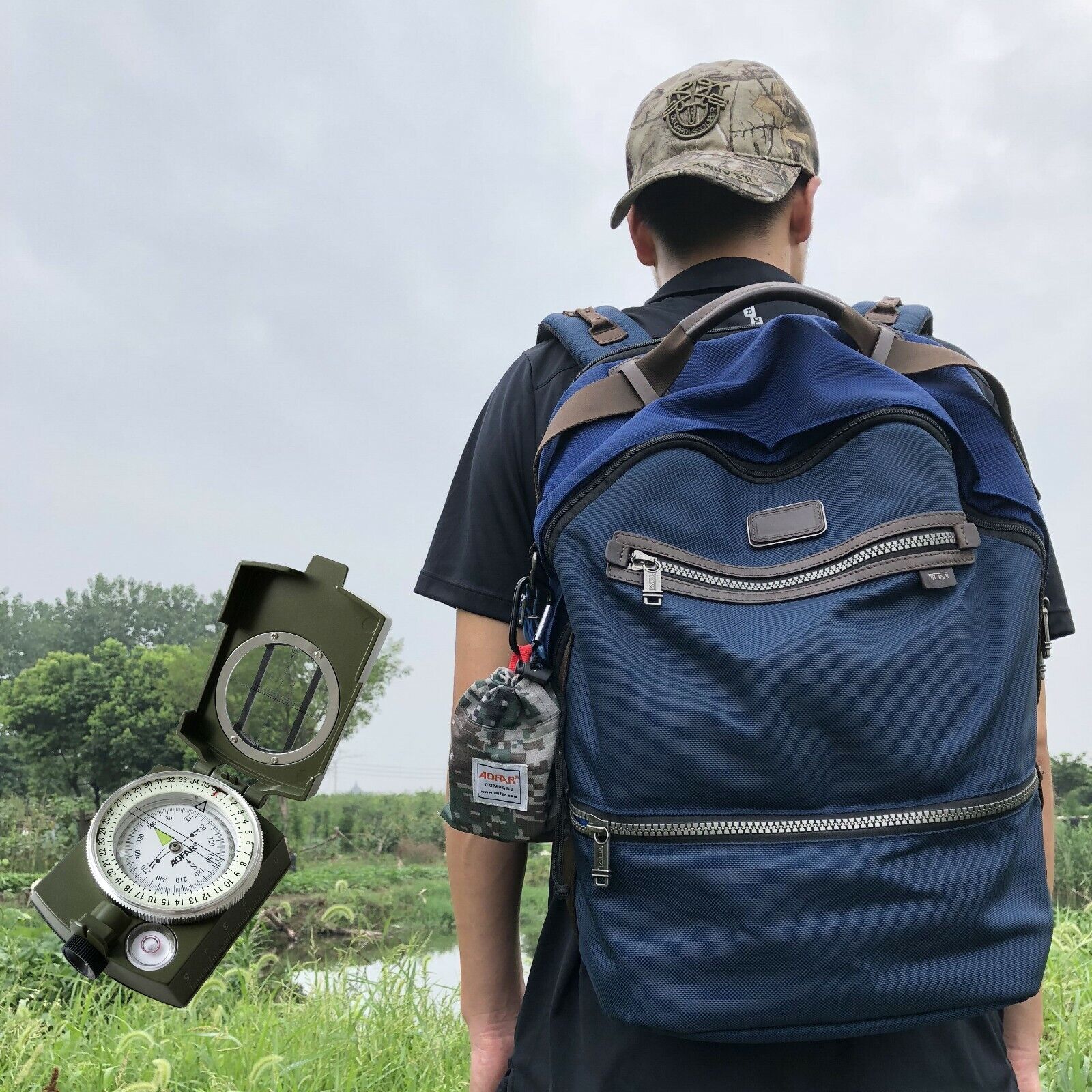 Military Lensatic Sighting Compass with Metal Construction & Carrying Pouch for Outdoor Navigation & Hiking