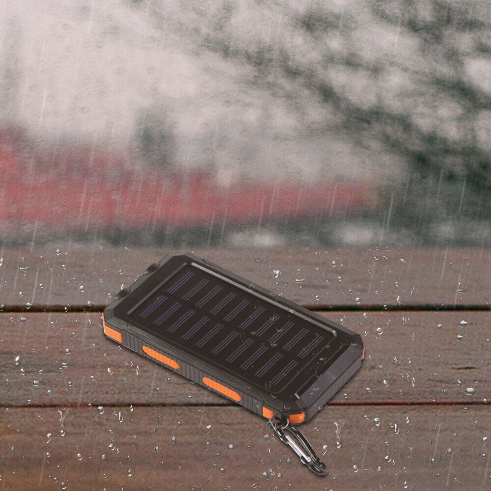 10,000mAh Waterproof Solar USB Dual Charger with LED Light for Outdoor Camping and Emergency Use
