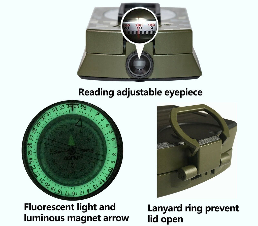 Military Lensatic Sighting Compass with Metal Construction & Carrying Pouch for Outdoor Navigation & Hiking
