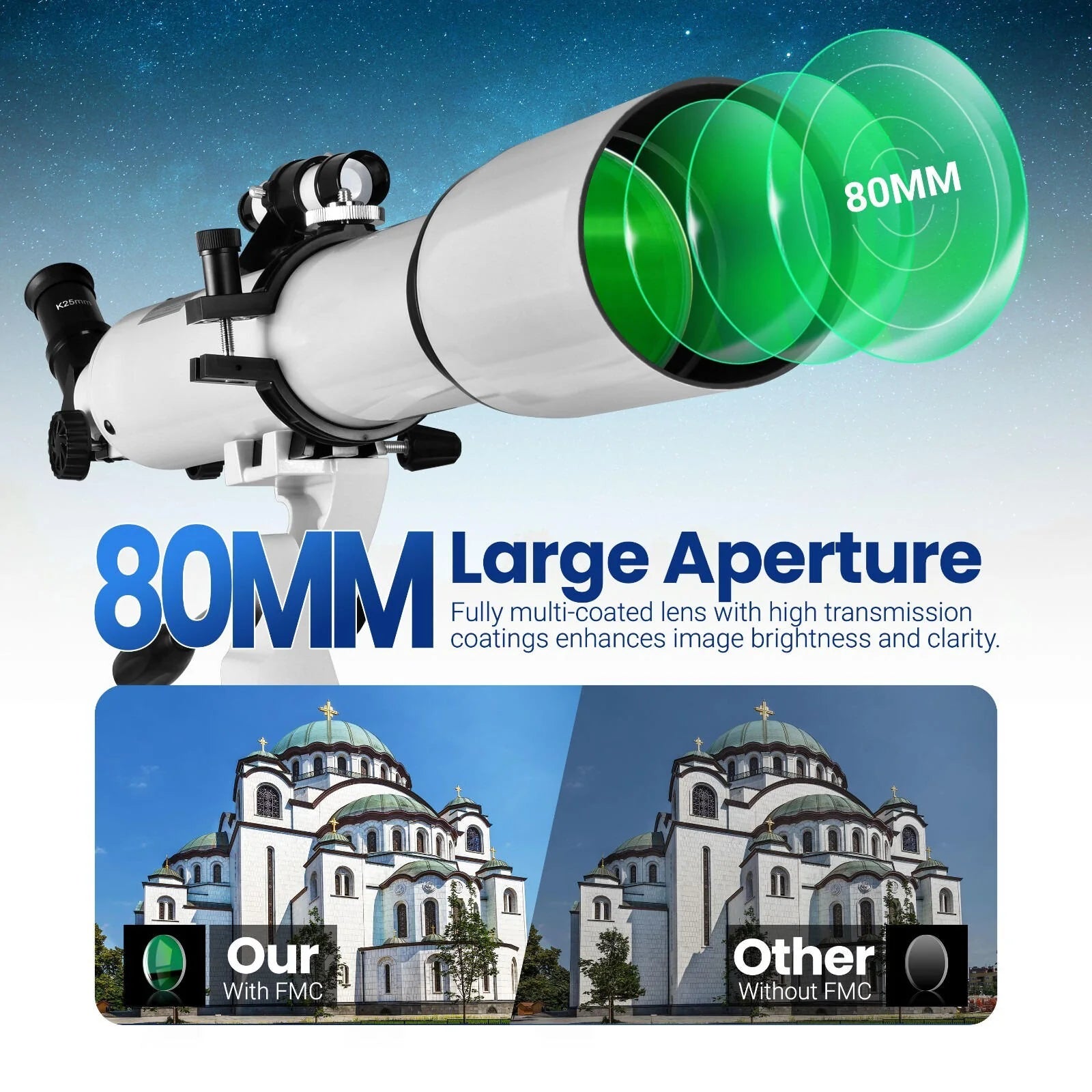 Professional Telescope 210X | 80mm Aperture, Star Tracking App & Adjustable Tripod for Beginners and Stargazing Enthusiasts