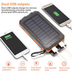 10,000mAh Waterproof Solar USB Dual Charger with LED Light for Outdoor Camping and Emergency Use