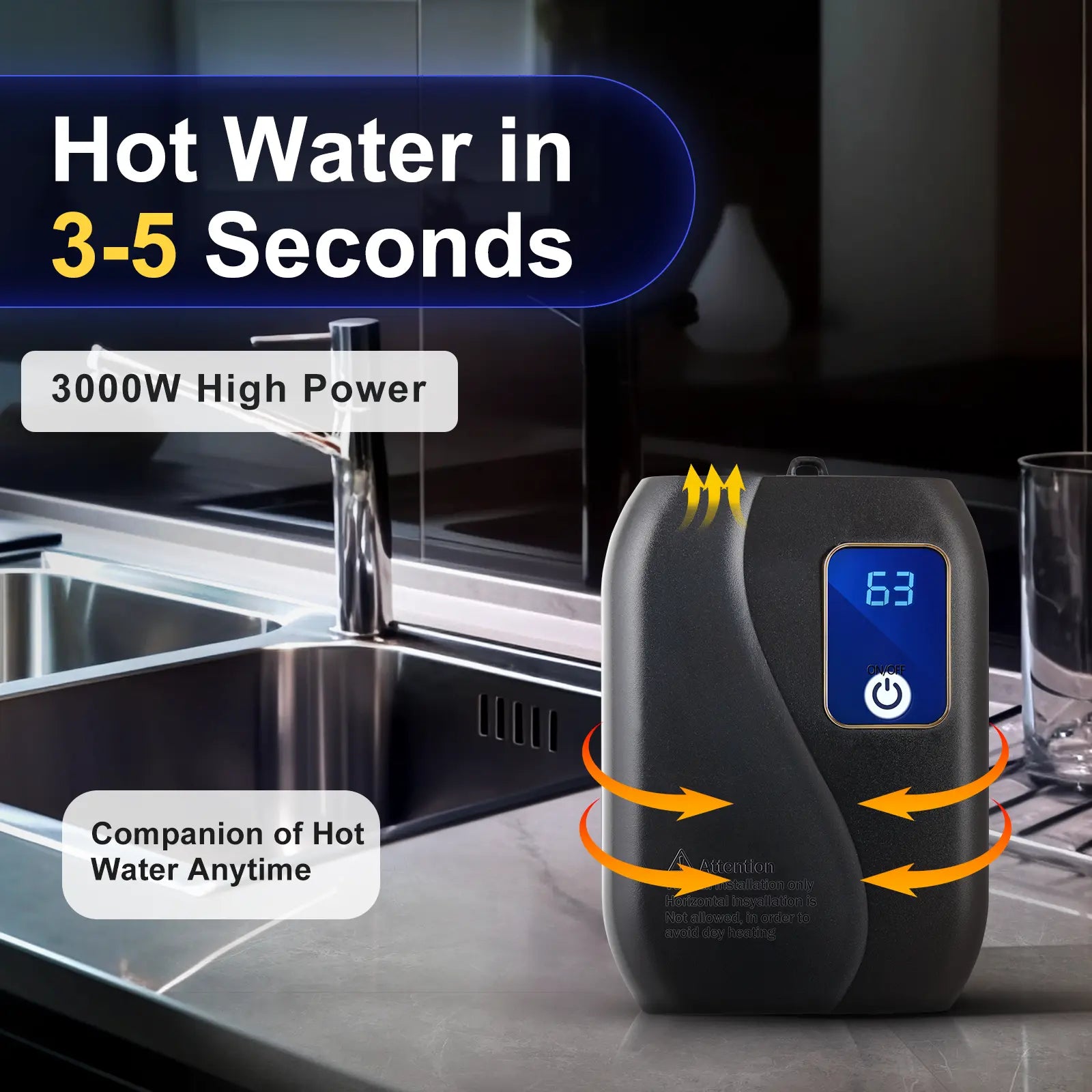 Instant Tankless Water Heater | 3000W, Compact Design & Energy Efficient for Kitchens and Bathrooms