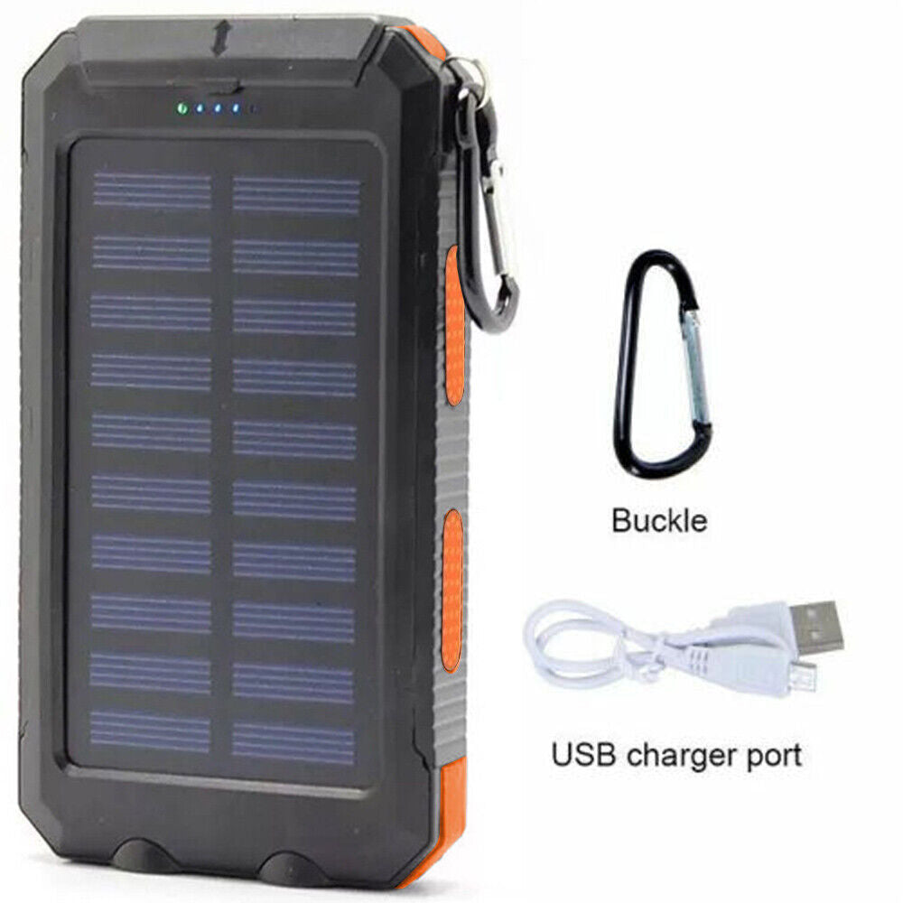 10,000mAh Waterproof Solar USB Dual Charger with LED Light for Outdoor Camping and Emergency Use