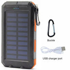 10,000mAh Waterproof Solar USB Dual Charger with LED Light for Outdoor Camping and Emergency Use