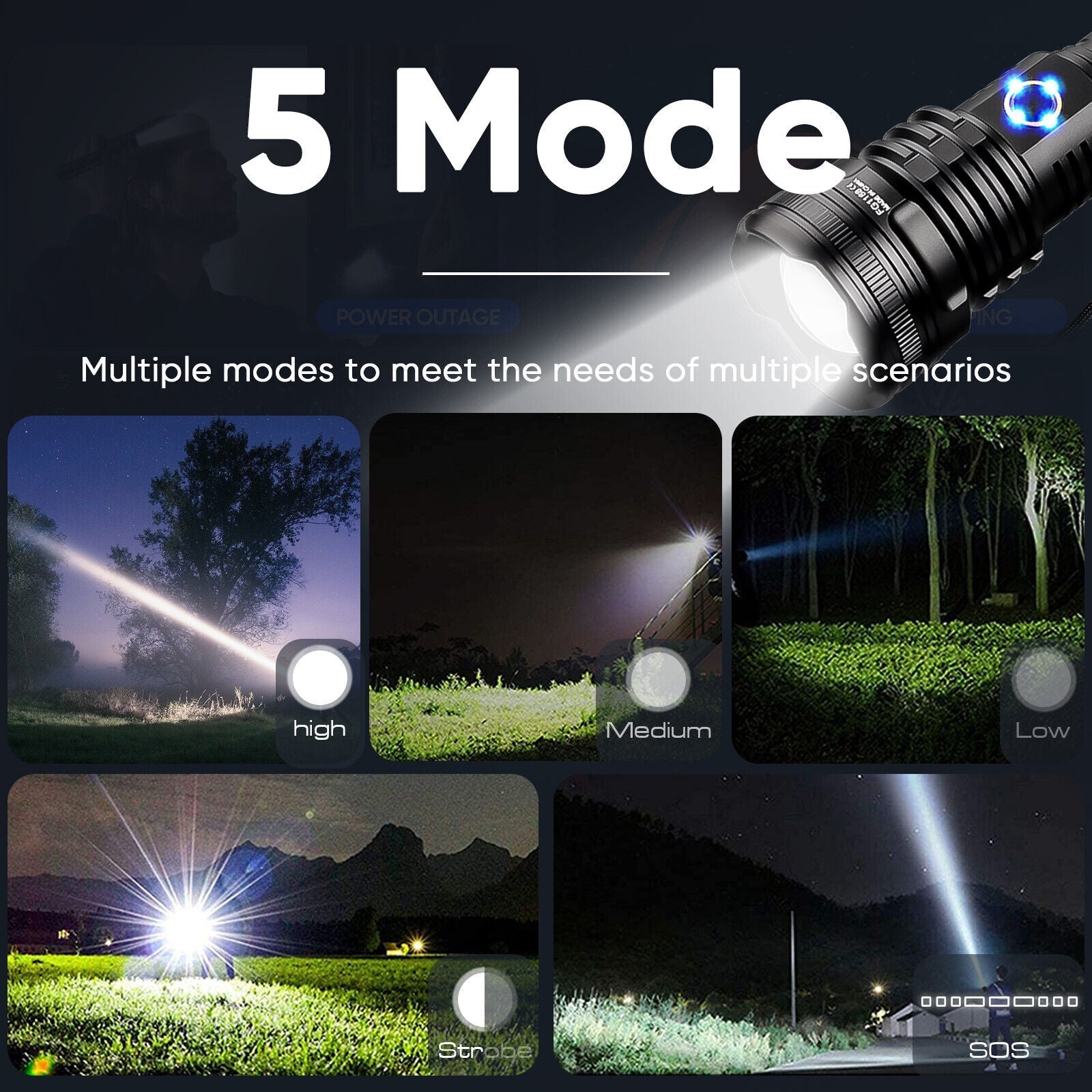 High-Power 99000LM XHP90 USB Rechargeable LED Flashlight for Outdoor, Camping, and Emergency Use