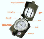Military Lensatic Sighting Compass with Metal Construction & Carrying Pouch for Outdoor Navigation & Hiking