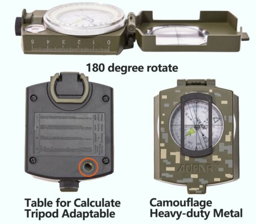 Military Lensatic Sighting Compass with Metal Construction & Carrying Pouch for Outdoor Navigation & Hiking