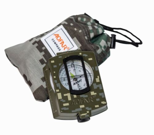 Military Lensatic Sighting Compass with Metal Construction & Carrying Pouch for Outdoor Navigation & Hiking