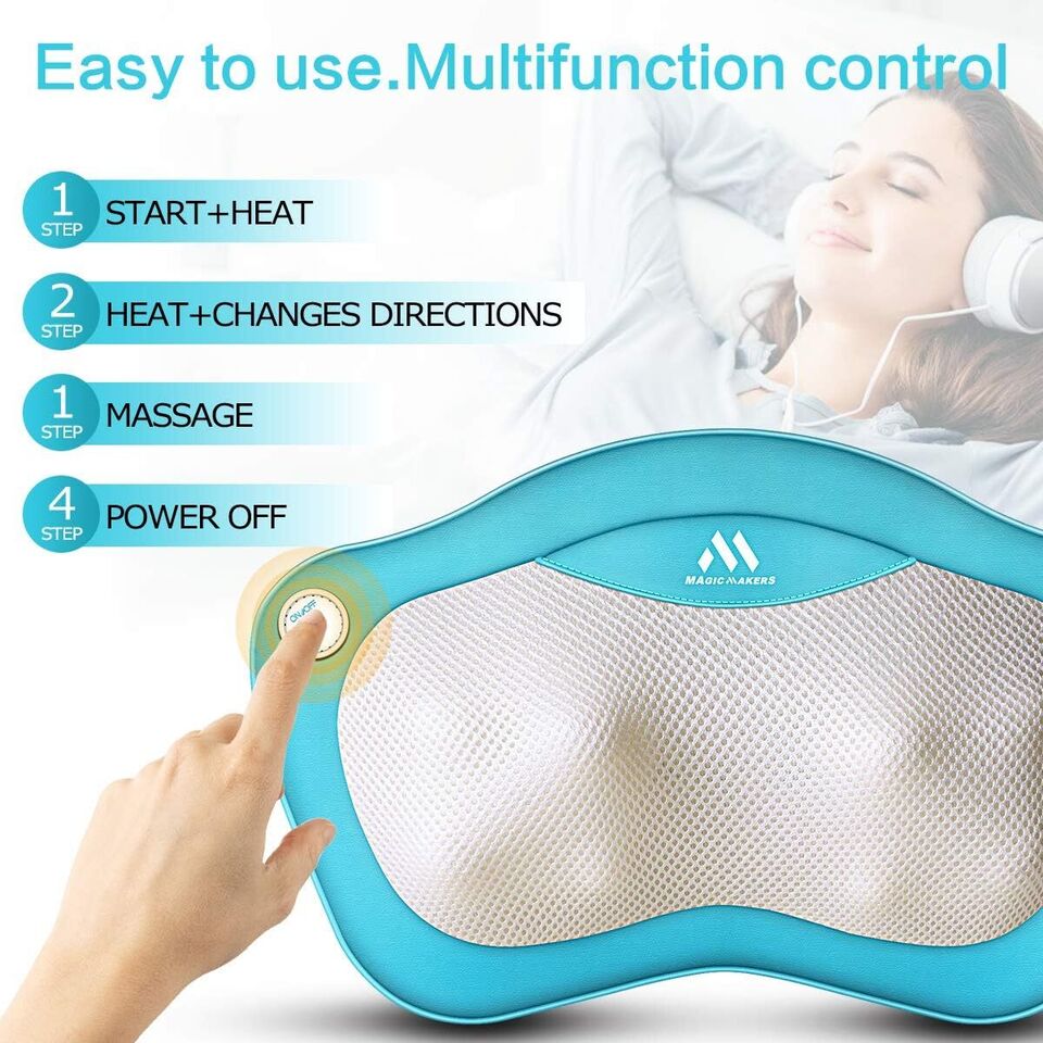 Shiatsu Massage Pillow | 8 Deep-Kneading Nodes with Infrared Heat for Neck, Shoulder & Back Pain Relief