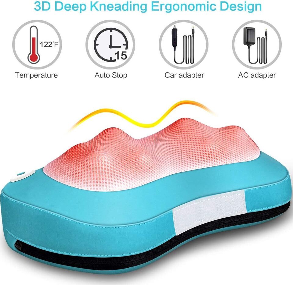 Shiatsu Massage Pillow | 8 Deep-Kneading Nodes with Infrared Heat for Neck, Shoulder & Back Pain Relief
