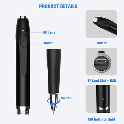 Mini Camera Pen | Wearable Digital Voice & Video Recorder for Business Conferences – Pocket-Sized Security Cam