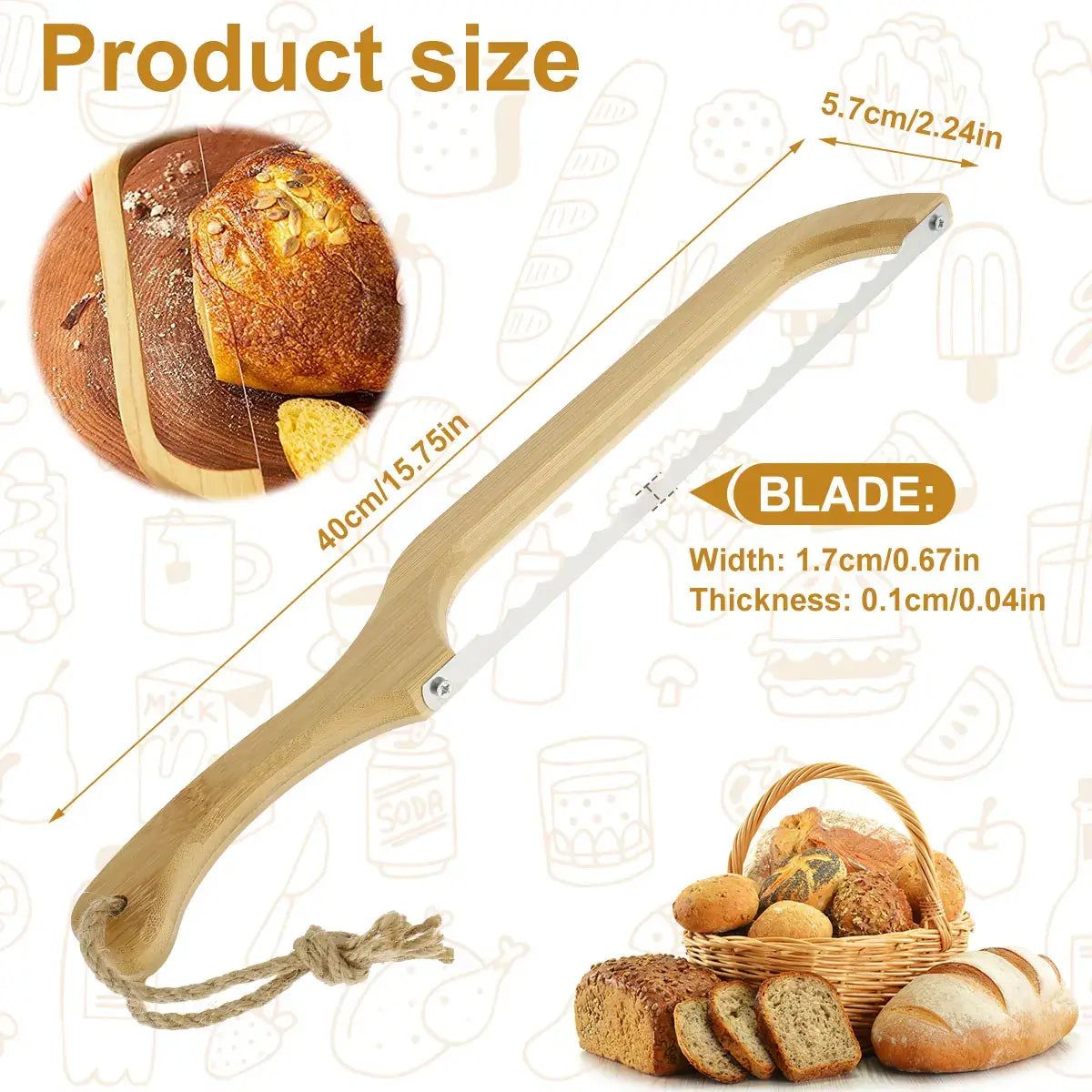 Bread Razor Grip Bread Knife | Ergonomic Wooden Handle & Razor-Sharp Stainless Steel Bl ...