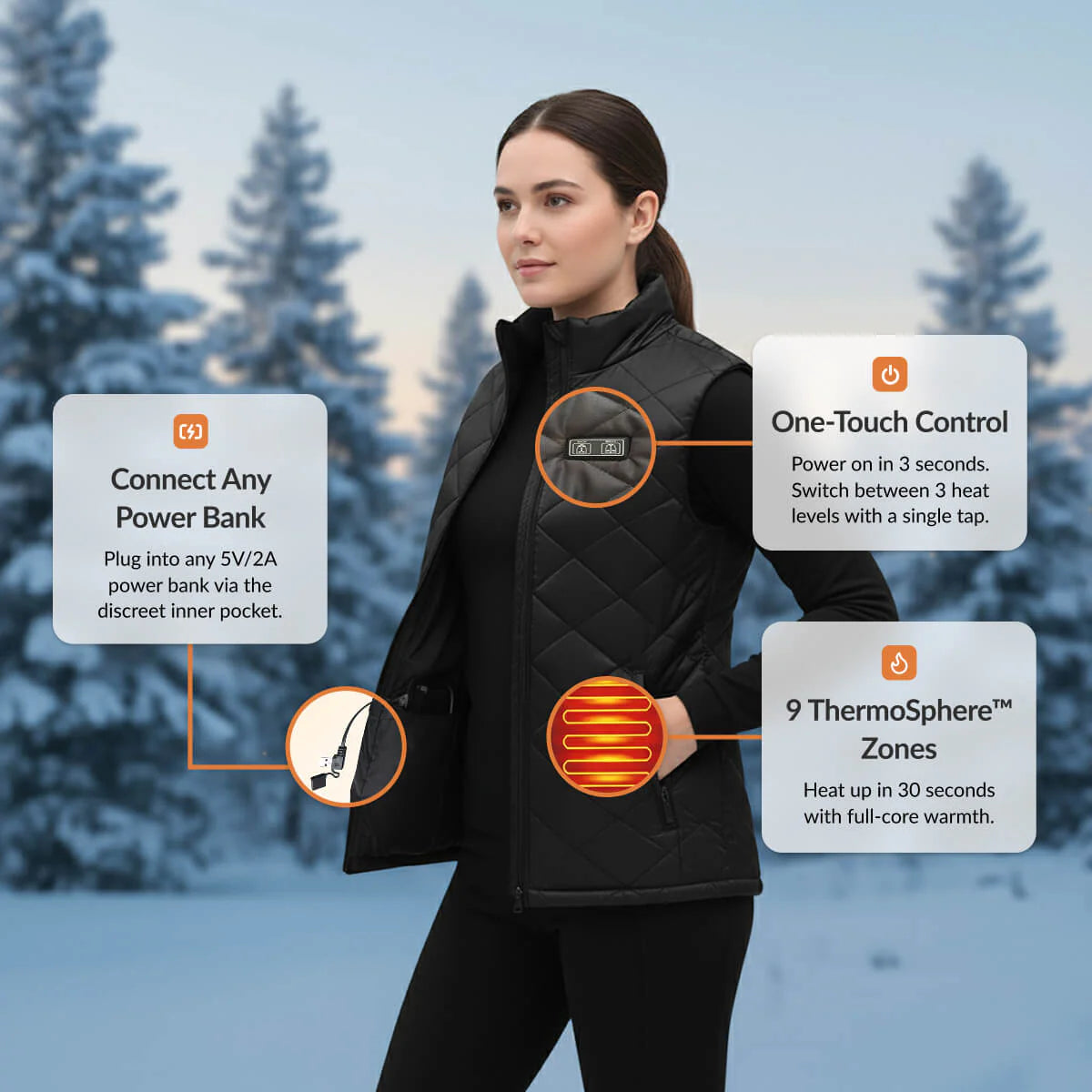 Women's Heated Gilet | 9 Heating Zones, Rechargeable & Lightweight for Cold Weather Adventures