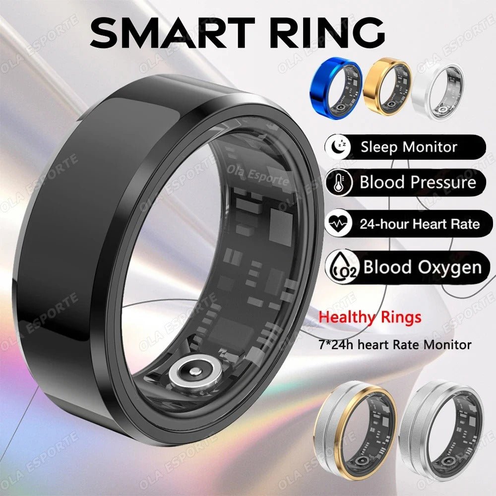 Titanium smart ring for men and women, designed to monitor blood pressure and track health metrics. Stylish and multifunctional.