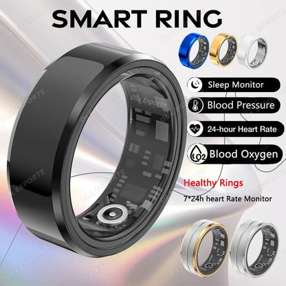 Titanium smart ring for men and women, designed to monitor blood pressure and track health metrics. Stylish and multifunctional.